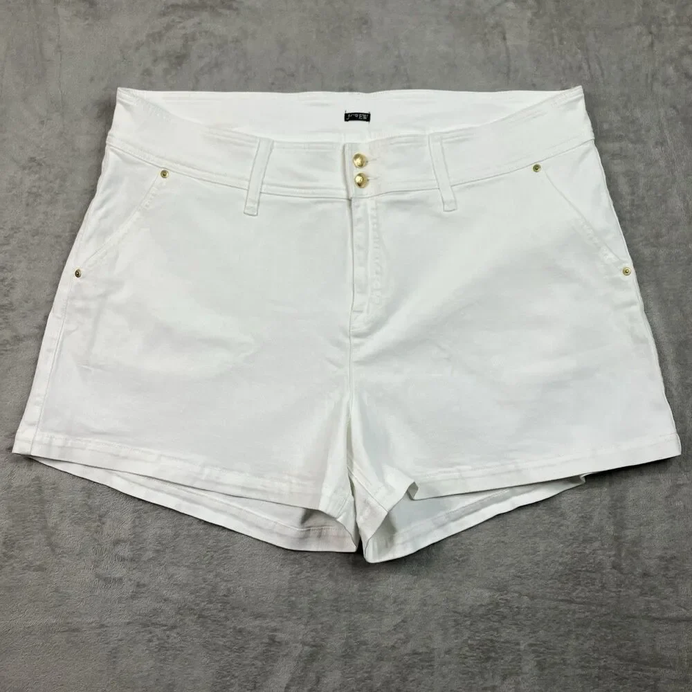 J Crew Shorts Womens 37 Plus White Denim Stacked Button High Rise Stretch CI067